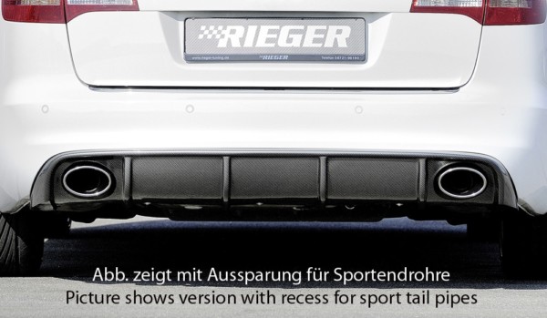 Rieger vložka zadného nárazíka -  Audi A6 (4F) , pre originál koncovky Ľavá strana + Pravá strana plast ABS, carbon-look, Pre vozidlá bez S-Line exterier, 
vrátane-montážne vybavenie, Certifikát
