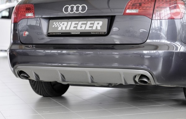 Rieger vložka zadného nárazíka -  Audi A6 (4F) , pre originál koncovky Ľavá strana + Pravá strana plast ABS, carbon-look, Pre vozidlá s S-Line exterier a bez S-Line exterier, 
vrátane-montážne vybavenie, Certifikát