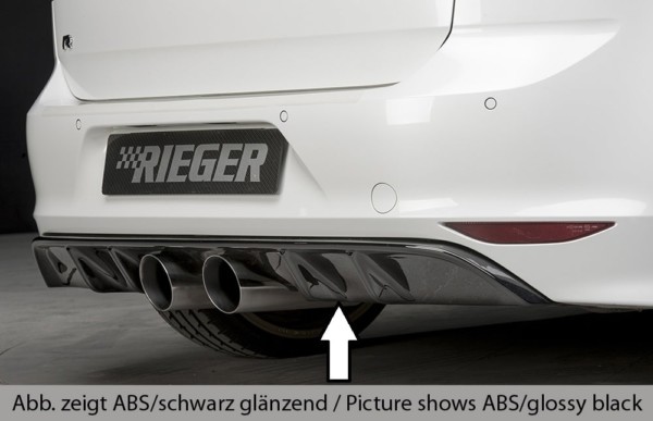 Rieger vložka zadného nárazíka -  VW Golf 7 R , pre dvojité koncovky, (2x100mm ø), plast ABS, carbon-look, 
vrátane-montážne vybavenie, Certifikát