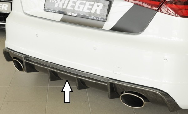 Rieger vložka zadného nárazíka -  Audi A3 (8V) , pre športové koncovky Ľavá strana + Pravá strana (152x95mm oval), plast ABS, carbon-look, Pre vozidlá s S-Line exterier, 
vrátane-montážne vybavenie, Certifikát