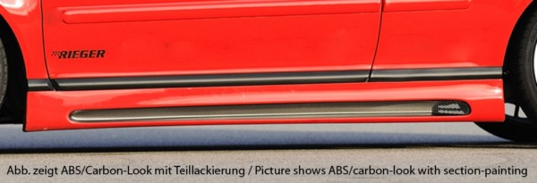 Rieger  nádstavce prahov -  VW Bora (1J) , Ľavá strana, s priehlbinou, s otvorom,, plast ABS, carbon-look, 
vrátane- hliniková mriežka,montážne vybavenie,