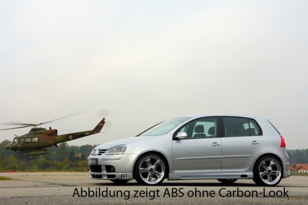 Rieger  nádstavce prahov -  VW Golf 5 , Pravá strana s priehlbinou, s otvorom,, plast ABS, carbon-look, 
vrátane- hliniková mriežka, Certifikát,montážne vybavenie