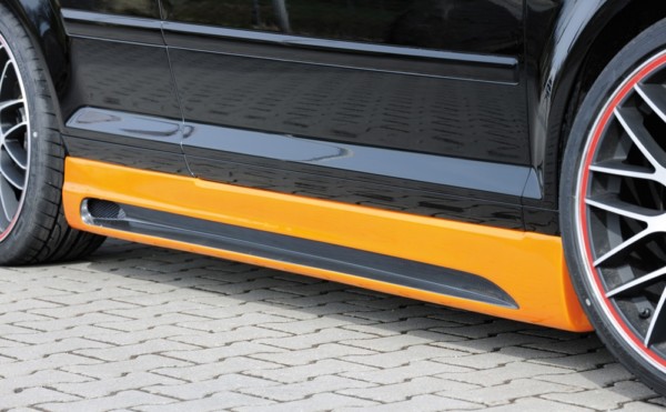 Rieger  nádstavce prahov -  Audi A3 (8P) , Pravá strana s priehlbinou, s otvorom,, plast ABS, carbon-look, Pre vozidlá s S-Line exterier a bez S-Line exterier, 
vrátane- hliniková mriežka,montážne vybavenie, Certifikát