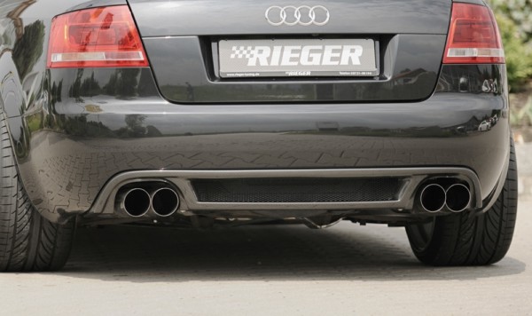 Rieger zadný podnáraznik -  Audi A4 (8H) , pre dvojité koncovky Ľavá strana + Pravá strana (4x90mm ø), plast ABS, carbon-look, 
vrátane- hliniková mriežka,montážne vybavenie, Certifikát