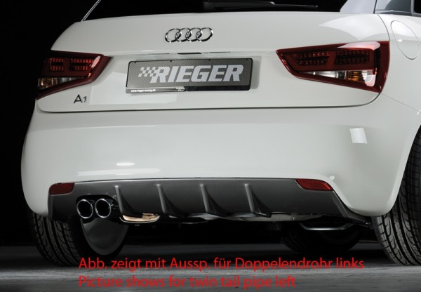 Rieger vložka zadného nárazíka -  Audi A1 (8X) , pre originál koncovky Ľavá strana, plast ABS, carbon-look, Pre vozidlá bez S-Line exterier, 
vrátane-montážne vybavenie, Certifikát