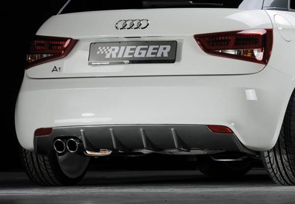 Rieger vložka zadného nárazíka -  Audi A1 (8X) , pre originál dvojité koncovky Ľavá strana, (2x76mm ø), plast ABS, carbon-look, Pre vozidlá bez S-Line exterier, 
vrátane-montážne vybavenie, Certifikát