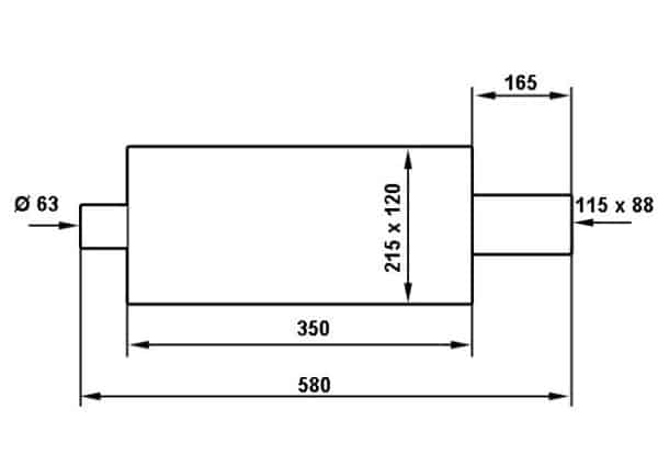 Zadný tlmič výfuku TurboWorks 88x115mm vstup  63.5mm – Obrázok 4