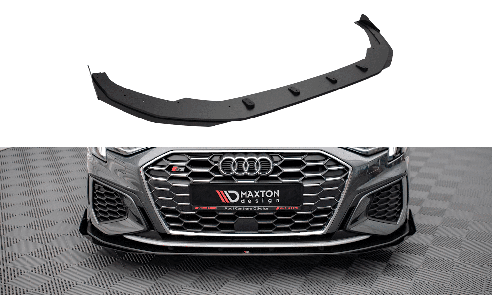 MAXTON DESIGN -Spoiler pod predný náraznik + Čierne lesklé splitre , AUDI S3 / A3 S-LINE 8Y