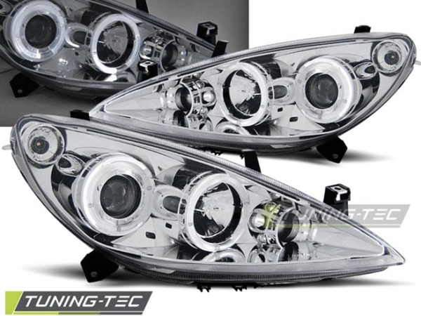 Predné svetlá PEUGEOT 307 04.01-06.05 ANGEL EYES Chróm
