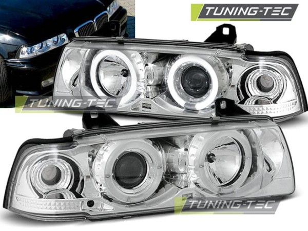 Predné svetlá ANGEL EYES Chróm pre  BMW E36 12.90-08.99 S/C/T