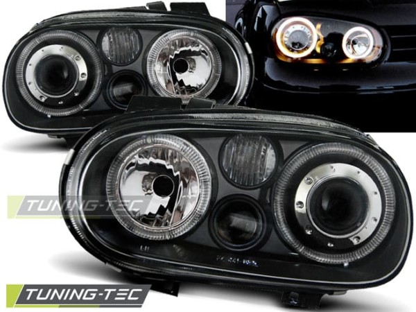 Predné svetlá ANGEL EYES Čierne pre  VW GOLF 4 09.97-09.03