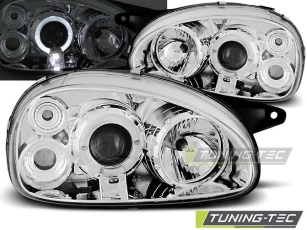 Predné svetlá OPEL CORSA B 02.93-10.00 ANGEL EYES Chróm