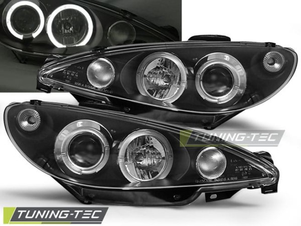 Predné svetlá PEUGEOT 206 10.98-02 ANGEL EYES Čierne
