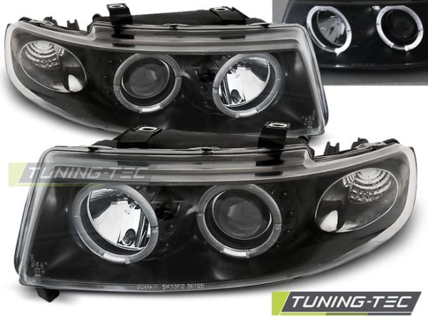 Predné svetlá ANGEL EYES Čierne pre  SEAT LEON / TOLEDO 04.99-08.04