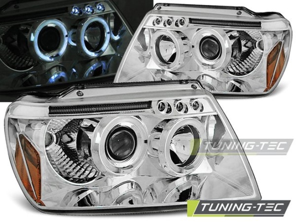 Predné svetlá CHRYSLER JEEP GRAND CHEROKEE 99-05.05 ANGEL EYES Chróm