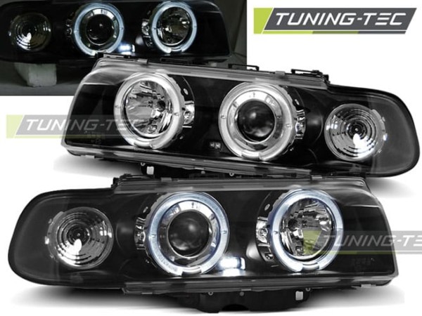 Predné svetlá ANGEL EYES Čierne pre  BMW E38 06.94-08.98