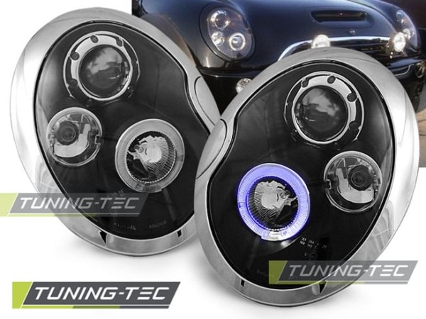 Predné svetlá ANGEL EYES Čierne pre  BMW MINI (COOPER) 01-04