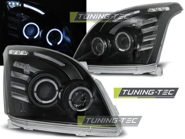 Predné svetlá TOYOTA LAND CRUISER 120 03-09 ANGEL EYES Čierne