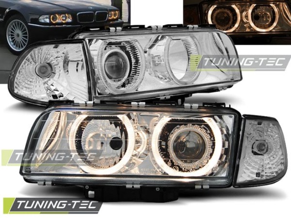 Predné svetlá ANGEL EYES Chróm pre  BMW E38 06.94-08.98