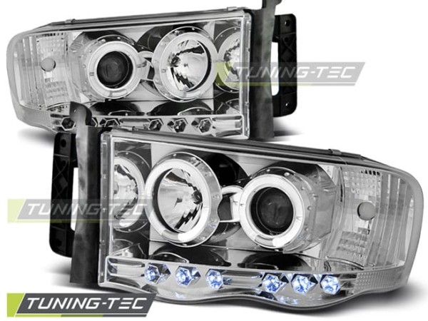Predné svetlá DODGE RAM 02-06 ANGEL EYES Chróm