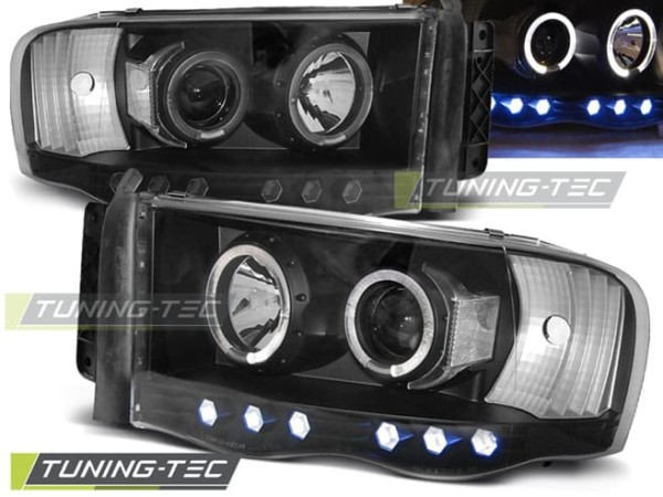 Predné svetlá DODGE RAM 02-06 ANGEL EYES Čierne