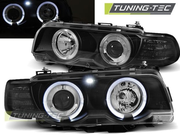 Predné svetlá ANGEL EYES Čierne pre  BMW E38 09.98-07.01