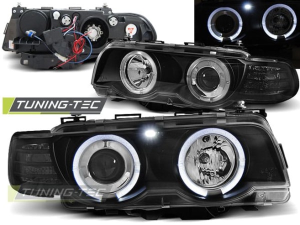 Xenonové predné svetlá ANGEL EYES Čierne pre  BMW E38 09.98-07.01