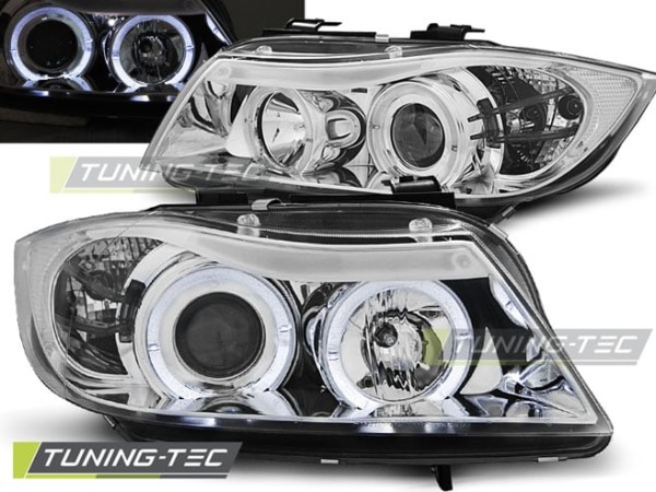 Predné svetlá ANGEL EYES Chróm pre  BMW E90/E91 03.05-08.08