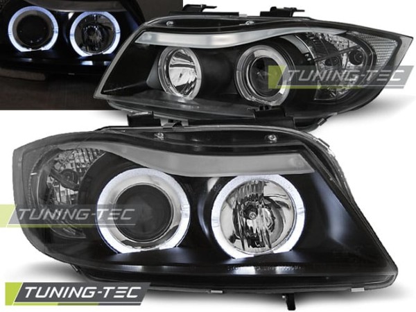 Predné svetlá ANGEL EYES Čierne pre  BMW E90/E91 03.05-08.08