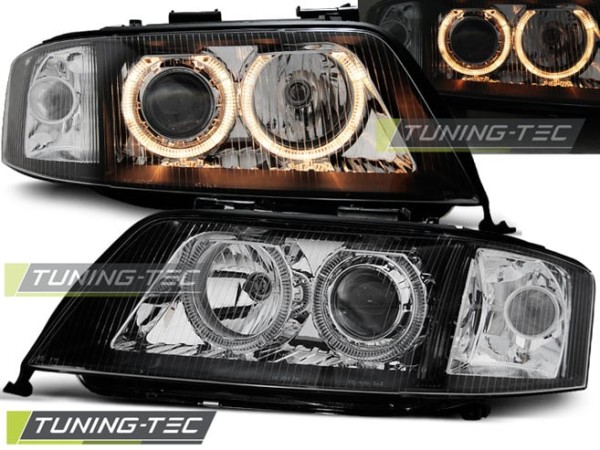 Predné svetlá ANGEL EYES Čierne pre  AUDI A6 05.97-06.01