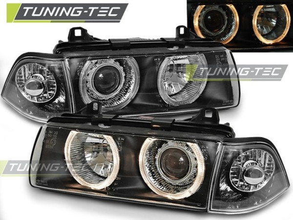 Predné svetlá ANGEL EYES Čierne pre  BMW E36 12.90-08.99 COUPE CABRIO