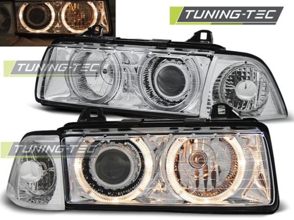 Predné svetlá ANGEL EYES Chróm pre  BMW E36 12.90-08.99