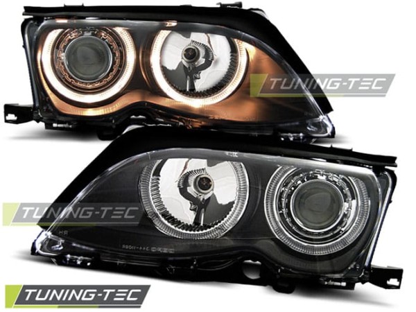 Predné svetlá ANGEL EYES Čierne pre  BMW E46 09.01-03.05 S/T