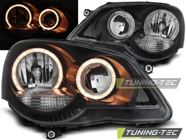 Predné svetlá ANGEL EYES Čierne pre  VW POLO 9N3 04.05-09
