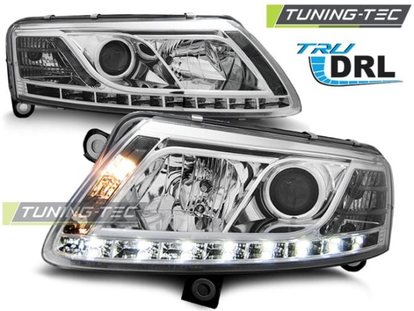 Predné svetlá TRUE DRL Chróm pre  AUDI A6 C6 04.04-08