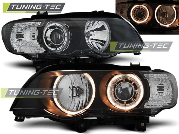 Predné svetlá ANGEL EYES Čierne pre  BMW X5 E53 09.99-10.03