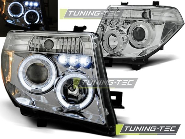 Predné svetlá NISSAN NAVARA D40/PATHFINDER 05-10 ANGEL EYES Chróm