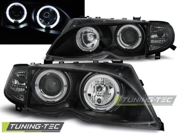 Predné svetlá ANGEL EYES Čierne pre  BMW E46 09.01-03.05