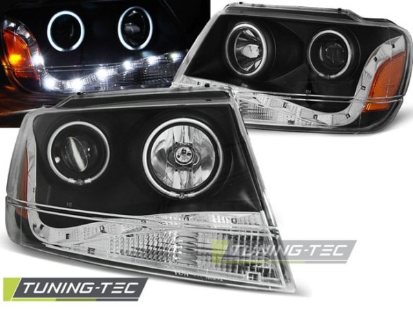 Predné svetlá CHRYSLER JEEP GRAND CHEROKEE 99-05.05 -Denné svietenie Čierne
