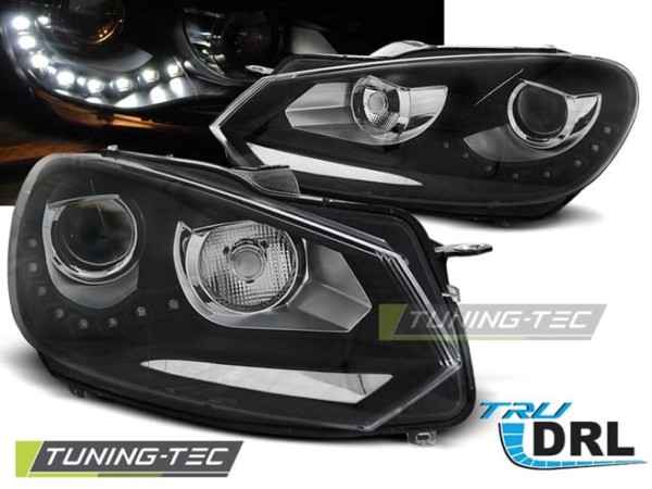 Predné svetlá TRUE DRL Čierne pre  VW GOLF 6 10.08-12