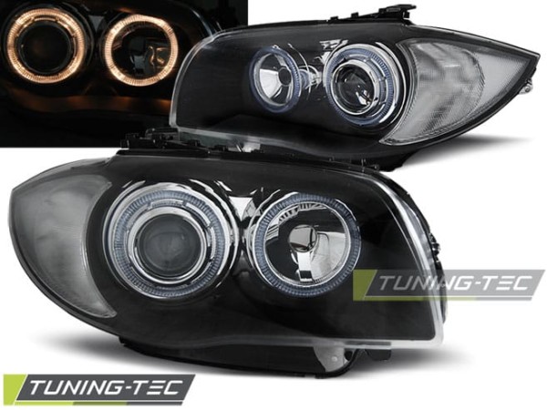 Predné svetlá ANGEL EYES Čierne pre  BMW 1 E87/E81/82/88 04-11
