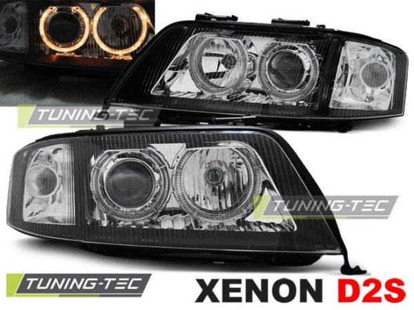 Xenonové predné svetlá ANGEL EYES Čierne pre  AUDI A6 06.01-05.04