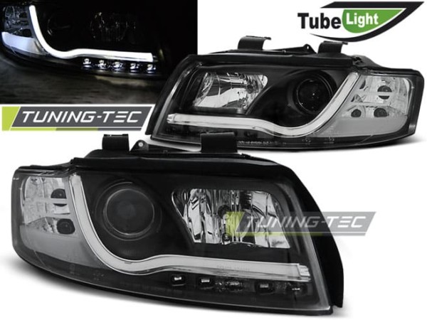 Predné svetlá TUBE LIGHT Čierne pre  AUDI A4 10.00-10.04