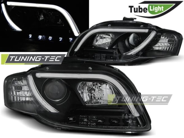 Predné svetlá TUBE LIGHT Čierne pre  AUDI A4 B7 11.04-03.08