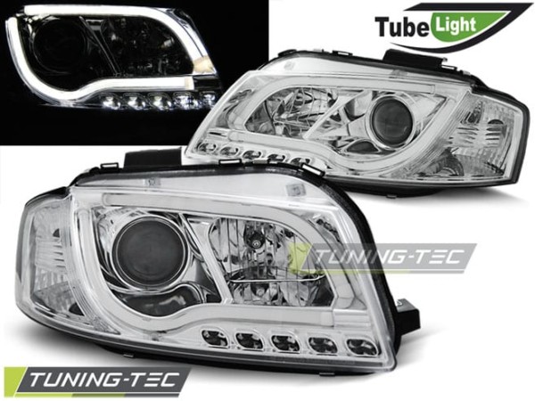 Predné svetlá TUBE LIGHT Chróm pre  AUDI A3 8P 05.03-03.08