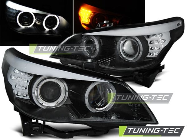 Predné svetlá ANGEL EYES Čierne LED INDICATOR pre  BMW E60/E61 03-07