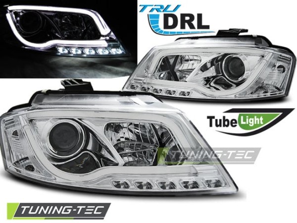 Predné svetlá TUBE LIGHT DRL Chróm pre  AUDI A3 8P 08-12