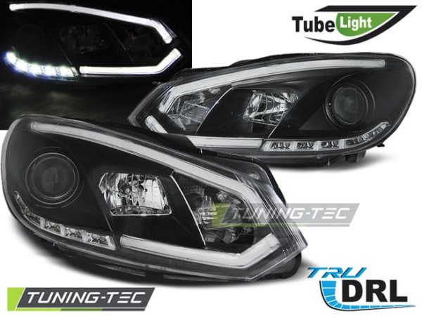 Predné svetlá TUBE LIGHT DRL Čierne pre  VW GOLF 6 10.08-12