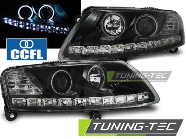 Predné svetlá ANGEL EYES LED Čierne pre  AUDI A6 C6 04.04-08