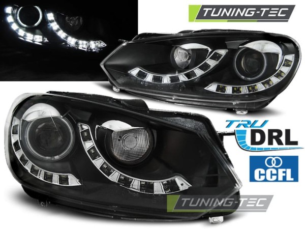 Predné svetlá DUAL TRUE DRL Čierne pre  VW GOLF 6 10.08-12